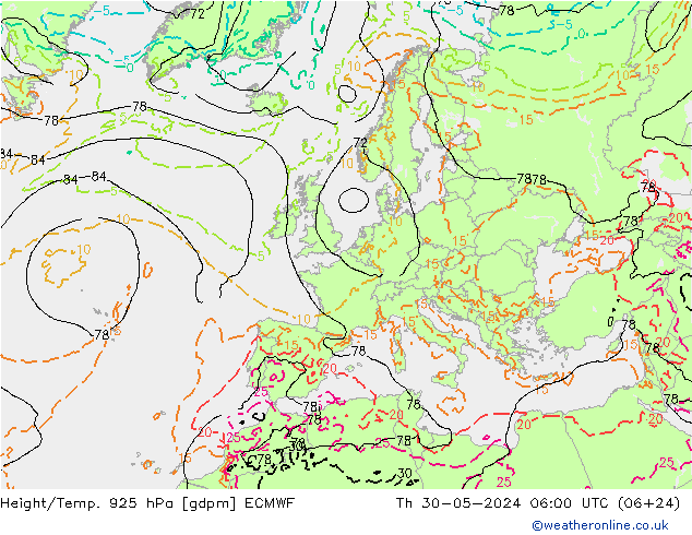 Height/Temp. 925 hPa ECMWF Qui 30.05.2024 06 UTC