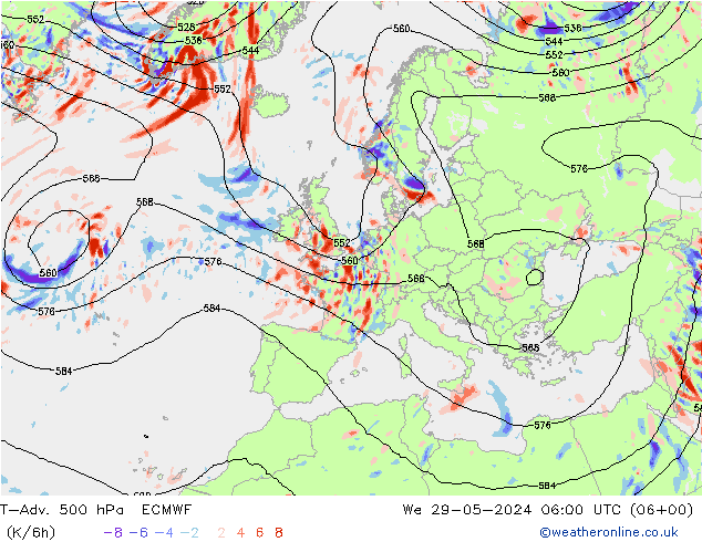 T-Adv. 500 hPa ECMWF wo 29.05.2024 06 UTC