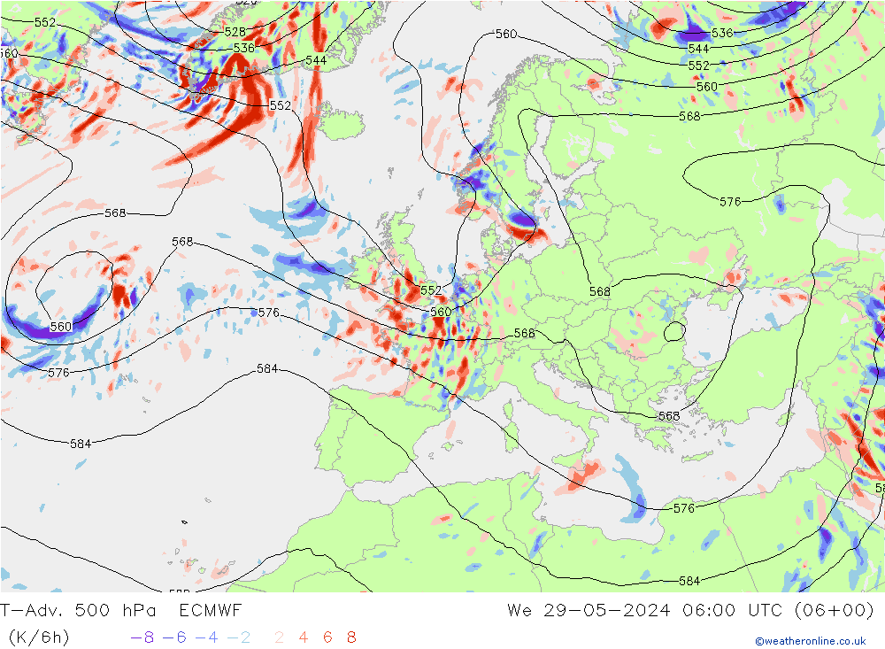 T-Adv. 500 hPa ECMWF We 29.05.2024 06 UTC