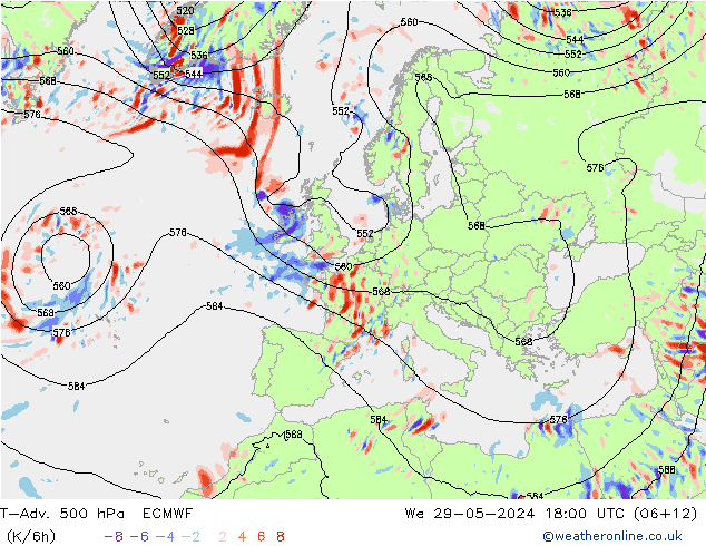 T-Adv. 500 hPa ECMWF mié 29.05.2024 18 UTC