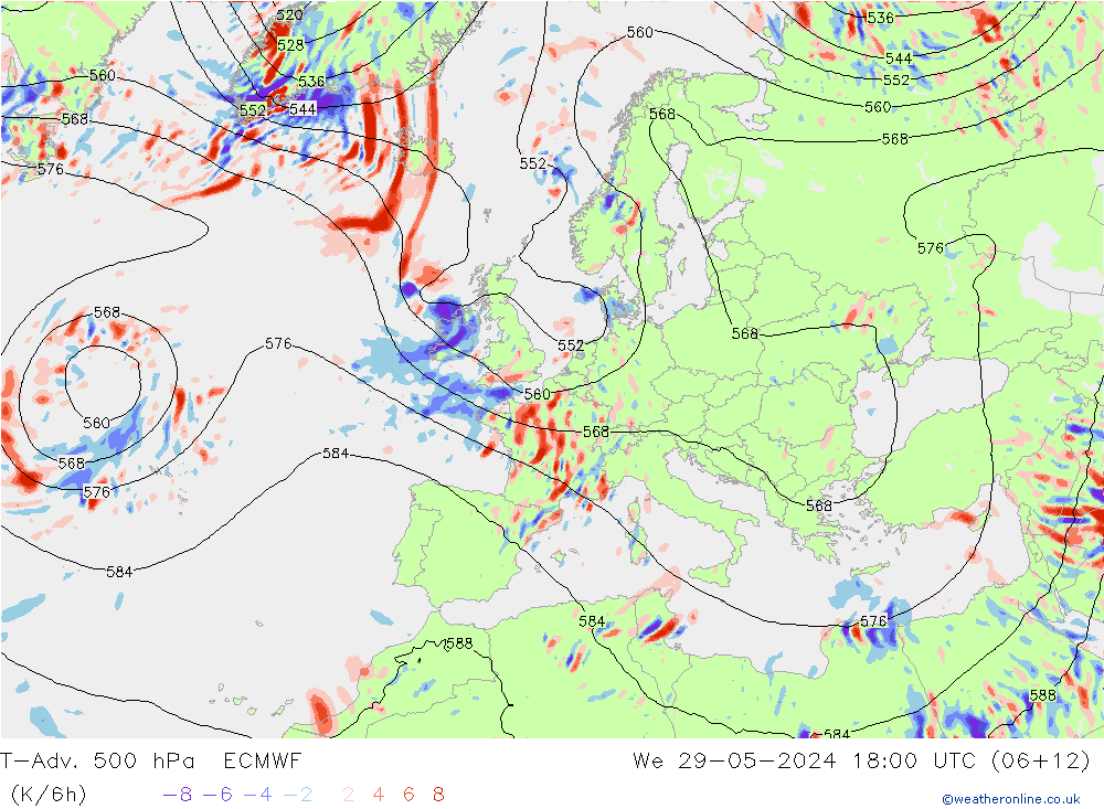 T-Adv. 500 hPa ECMWF Qua 29.05.2024 18 UTC