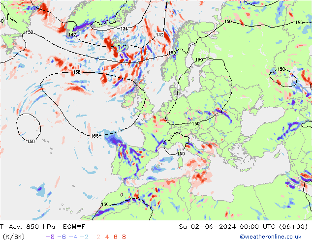 T-Adv. 850 hPa ECMWF nie. 02.06.2024 00 UTC