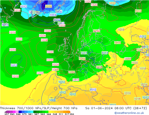 Thck 700-1000 hPa ECMWF Sa 01.06.2024 06 UTC