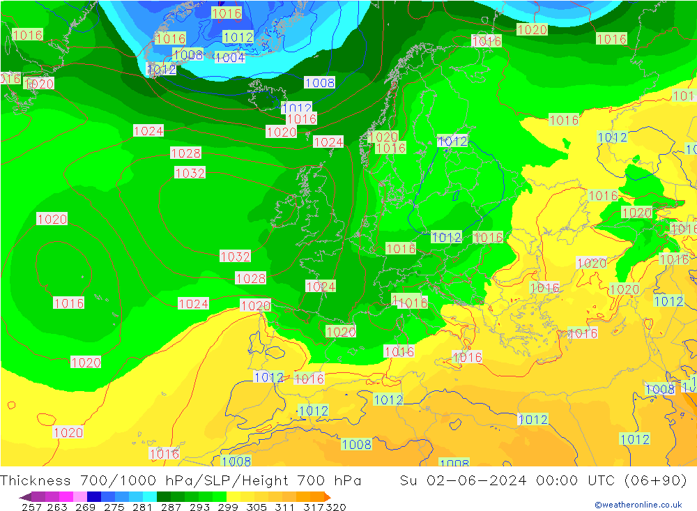 Thck 700-1000 hPa ECMWF  02.06.2024 00 UTC