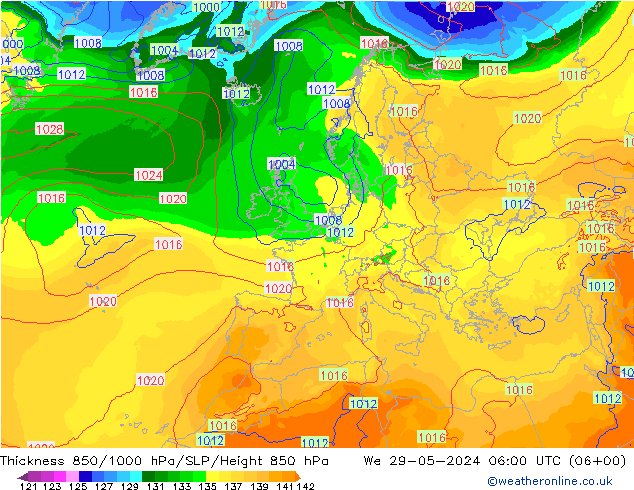 Thck 850-1000 hPa ECMWF We 29.05.2024 06 UTC