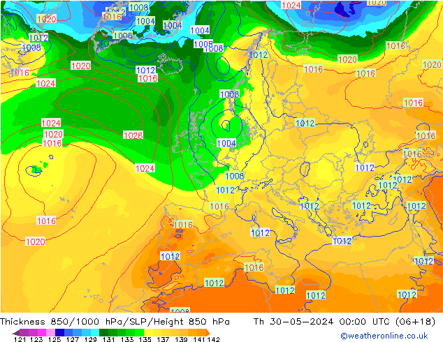 Thck 850-1000 hPa ECMWF Th 30.05.2024 00 UTC