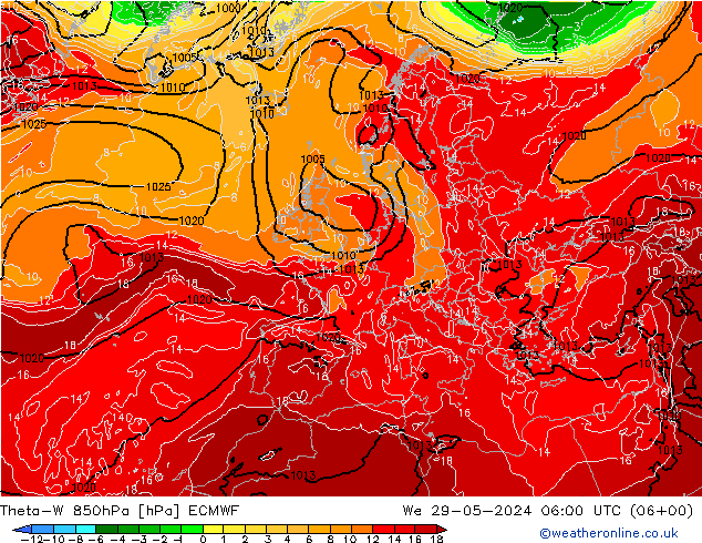 Theta-W 850hPa ECMWF We 29.05.2024 06 UTC