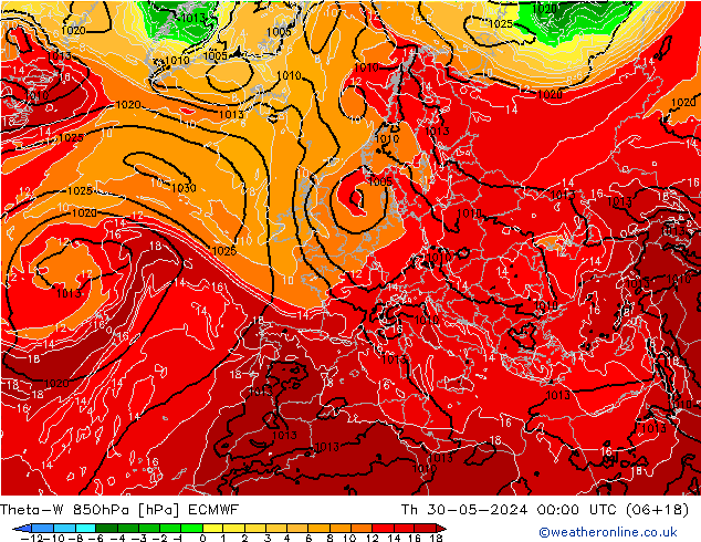 Theta-W 850hPa ECMWF Th 30.05.2024 00 UTC