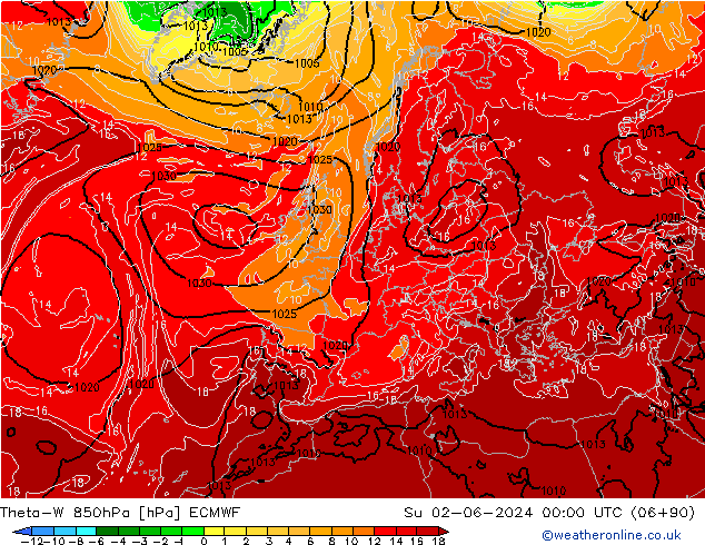 Theta-W 850hPa ECMWF Su 02.06.2024 00 UTC