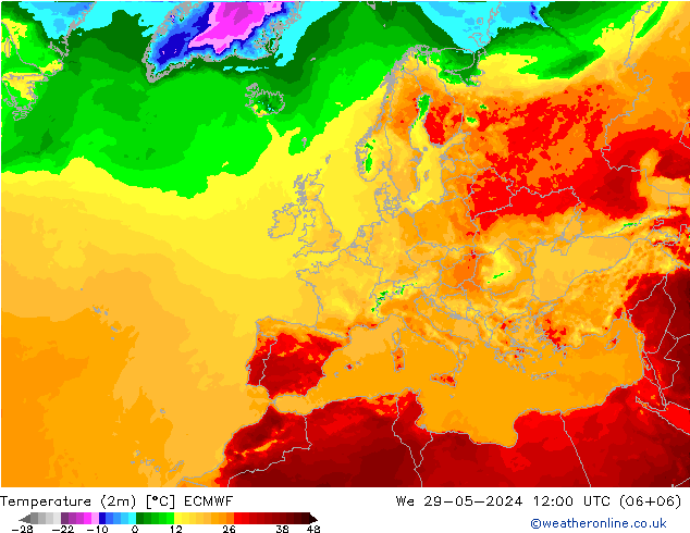 карта температуры ECMWF ср 29.05.2024 12 UTC