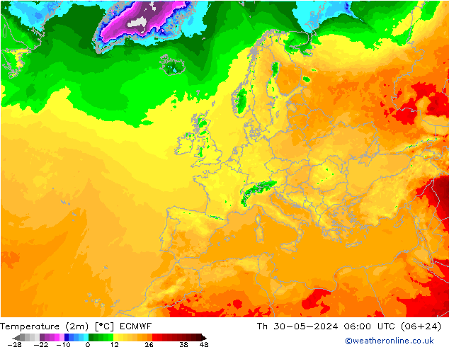 温度图 ECMWF 星期四 30.05.2024 06 UTC