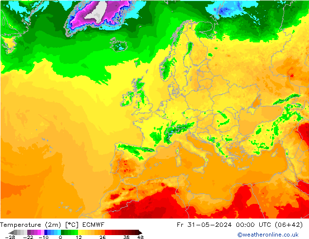 Temperatura (2m) ECMWF Sex 31.05.2024 00 UTC