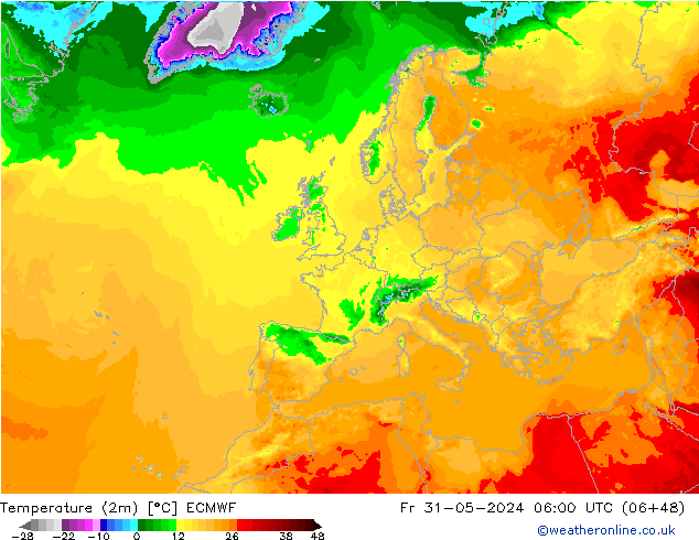 Temperaturkarte (2m) ECMWF Fr 31.05.2024 06 UTC