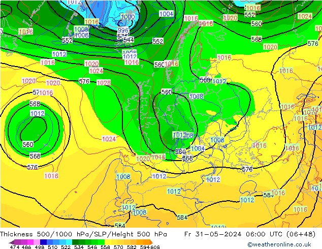 Schichtdicke 500-1000 hPa ECMWF Fr 31.05.2024 06 UTC