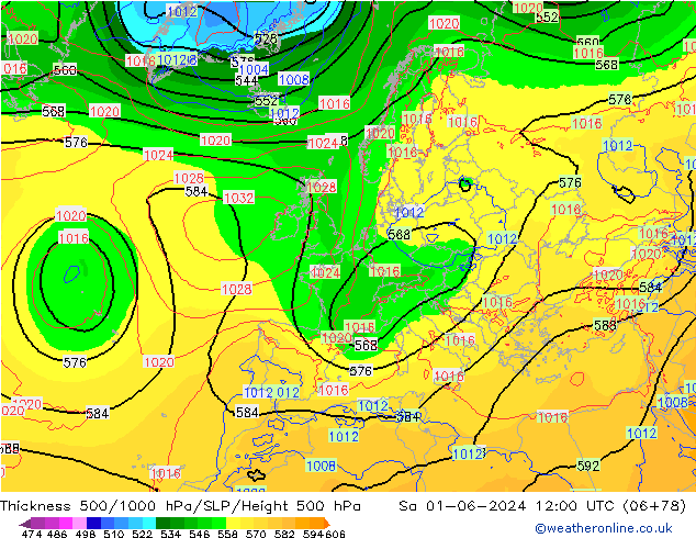 500-1000 hPa Kalınlığı ECMWF Cts 01.06.2024 12 UTC