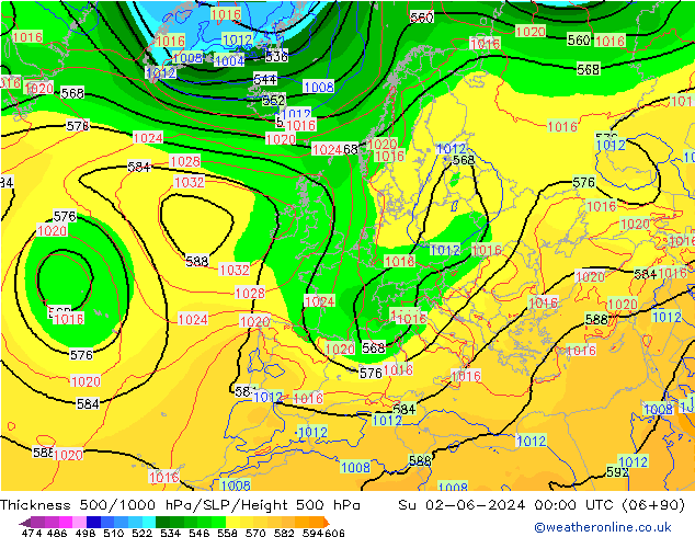 500-1000 hPa Kalınlığı ECMWF Paz 02.06.2024 00 UTC