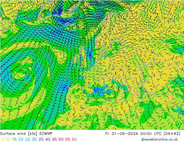 Vento 10 m ECMWF Sex 31.05.2024 00 UTC