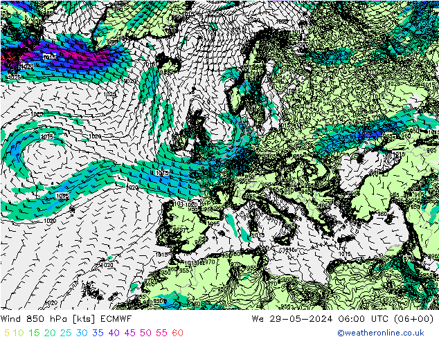 Wind 850 hPa ECMWF We 29.05.2024 06 UTC