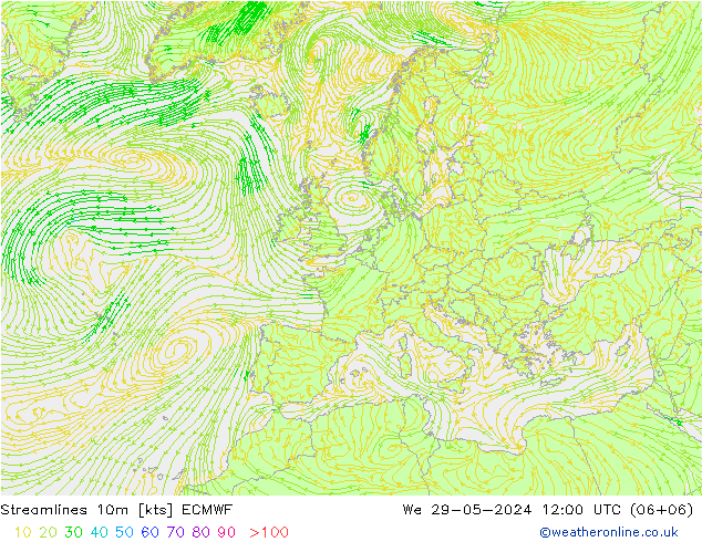 Streamlines 10m ECMWF We 29.05.2024 12 UTC