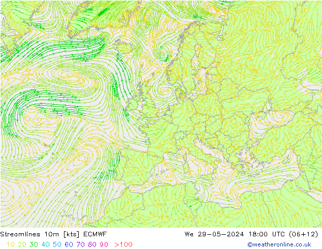 Línea de corriente 10m ECMWF mié 29.05.2024 18 UTC