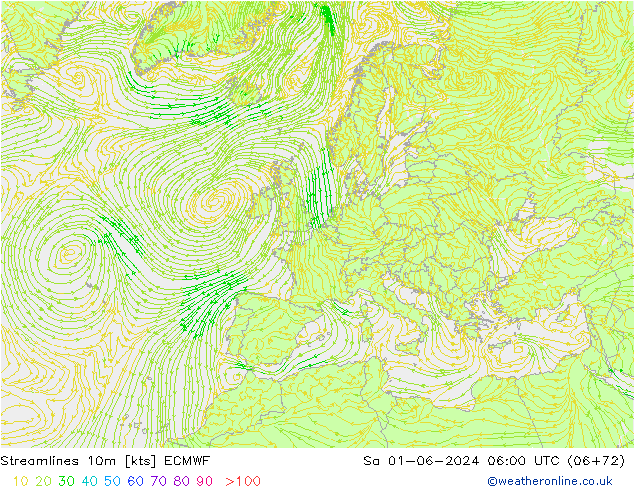 Línea de corriente 10m ECMWF sáb 01.06.2024 06 UTC