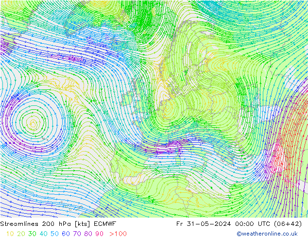 Streamlines 200 hPa ECMWF Fr 31.05.2024 00 UTC