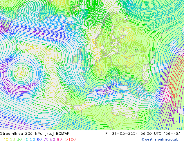 Stromlinien 200 hPa ECMWF Fr 31.05.2024 06 UTC