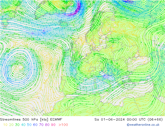 Stromlinien 500 hPa ECMWF Sa 01.06.2024 00 UTC