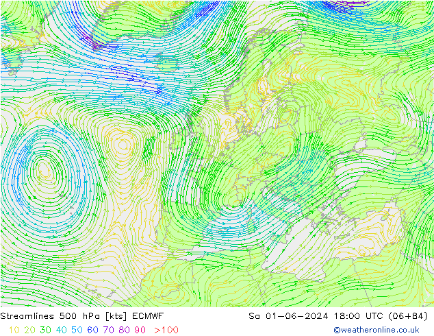 Rüzgar 500 hPa ECMWF Cts 01.06.2024 18 UTC