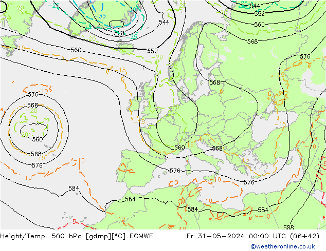 Z500/Rain (+SLP)/Z850 ECMWF Fr 31.05.2024 00 UTC