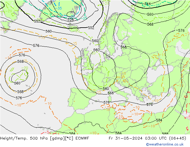 Height/Temp. 500 hPa ECMWF Fr 31.05.2024 03 UTC