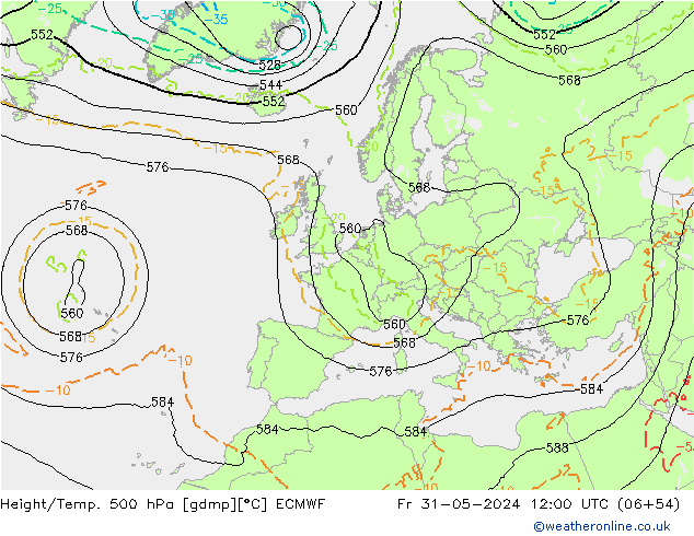 Height/Temp. 500 гПа ECMWF пт 31.05.2024 12 UTC