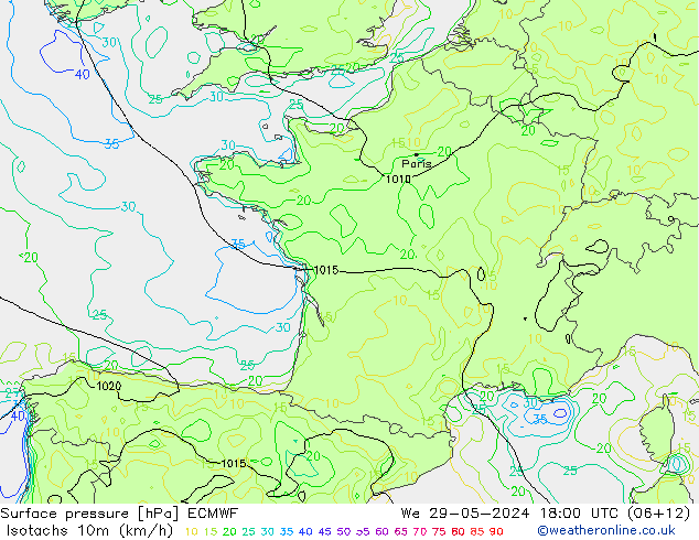 Eşrüzgar Hızları (km/sa) ECMWF Çar 29.05.2024 18 UTC