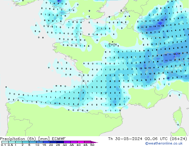 Z500/Rain (+SLP)/Z850 ECMWF Th 30.05.2024 06 UTC