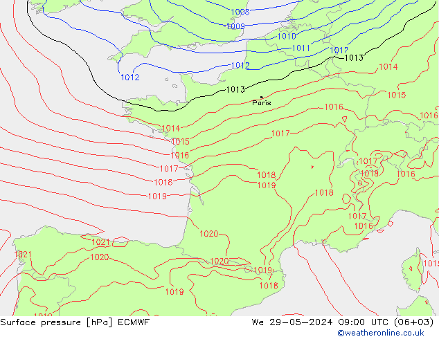 pressão do solo ECMWF Qua 29.05.2024 09 UTC