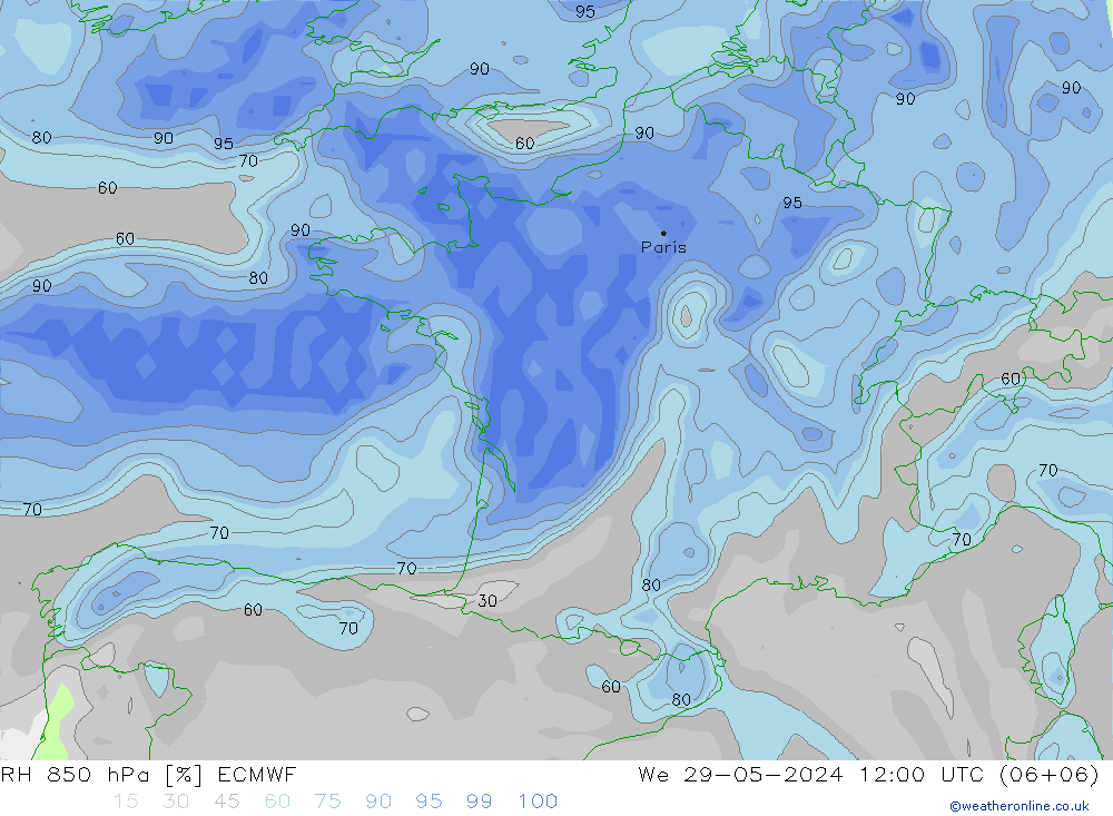 RH 850 hPa ECMWF We 29.05.2024 12 UTC