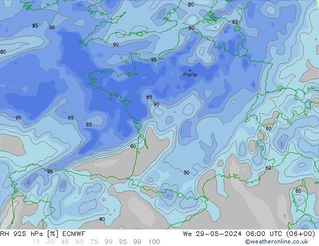 925 hPa Nispi Nem ECMWF Çar 29.05.2024 06 UTC