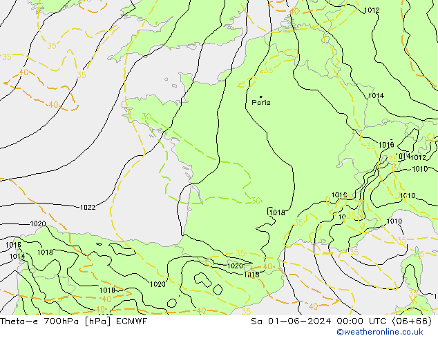 Theta-e 700hPa ECMWF za 01.06.2024 00 UTC