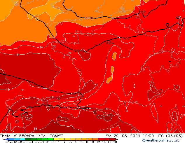 Theta-W 850hPa ECMWF Mi 29.05.2024 12 UTC