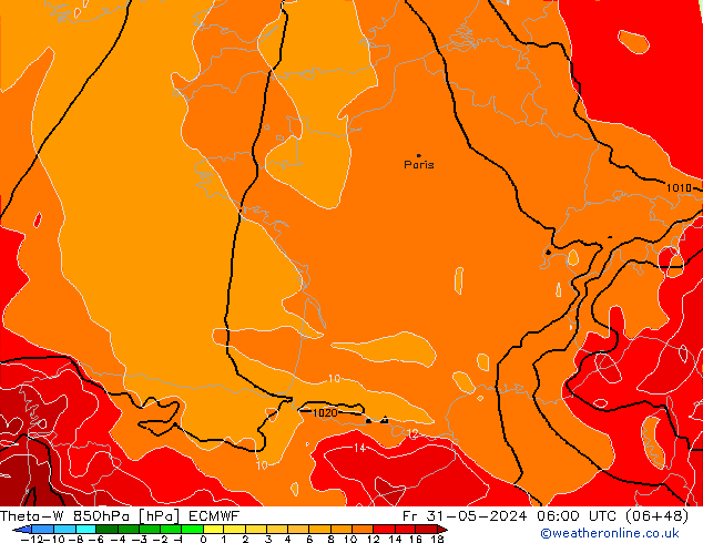 Theta-W 850hPa ECMWF ven 31.05.2024 06 UTC