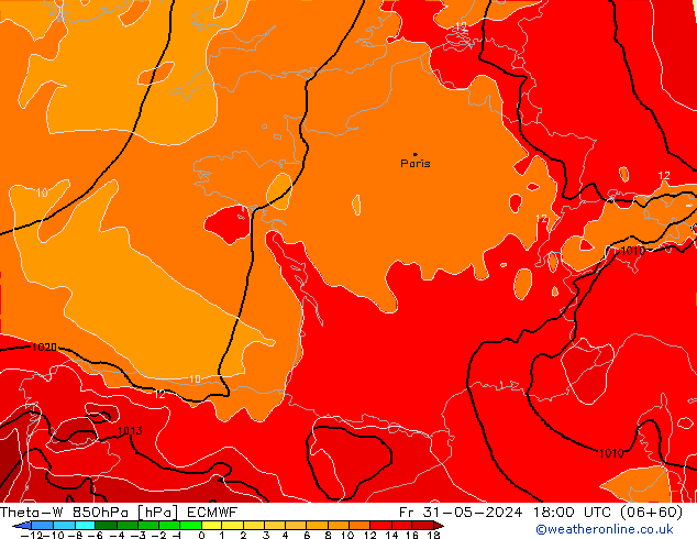 Theta-W 850hPa ECMWF ven 31.05.2024 18 UTC