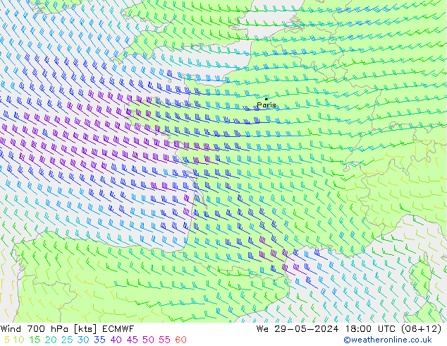 Rüzgar 700 hPa ECMWF Çar 29.05.2024 18 UTC