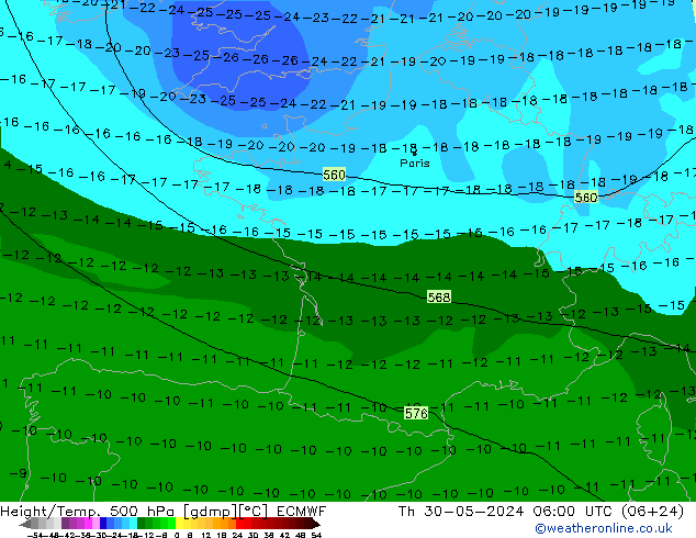 Z500/Rain (+SLP)/Z850 ECMWF Th 30.05.2024 06 UTC