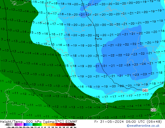 Z500/Rain (+SLP)/Z850 ECMWF ven 31.05.2024 06 UTC