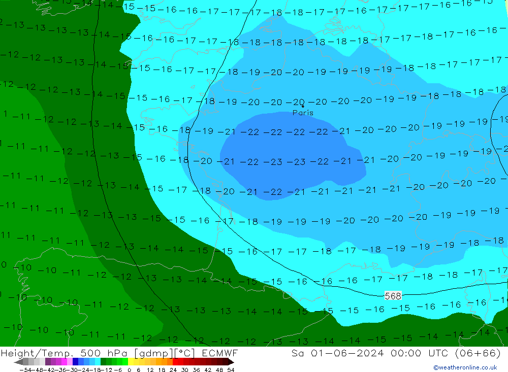 Height/Temp. 500 hPa ECMWF Sa 01.06.2024 00 UTC