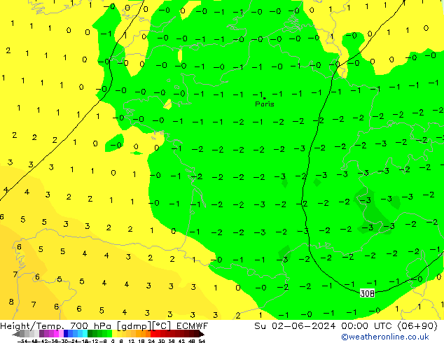 Géop./Temp. 700 hPa ECMWF dim 02.06.2024 00 UTC