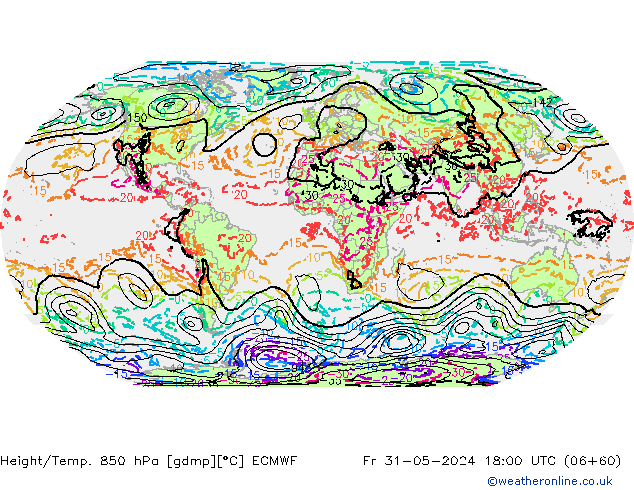 Geop./Temp. 850 hPa ECMWF vie 31.05.2024 18 UTC