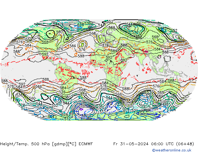 Height/Temp. 500 hPa ECMWF Fr 31.05.2024 06 UTC