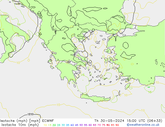 Isotachs (mph) ECMWF Qui 30.05.2024 15 UTC