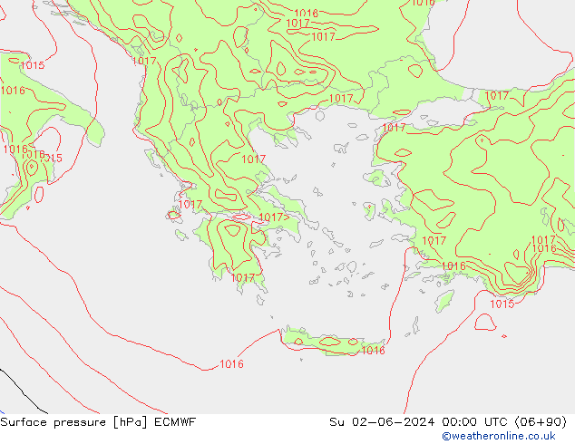 Pressione al suolo ECMWF dom 02.06.2024 00 UTC